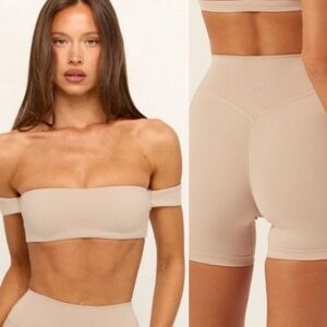 Csb Crop Shop Boutique Fawn off shoulder bra & scrunch short set